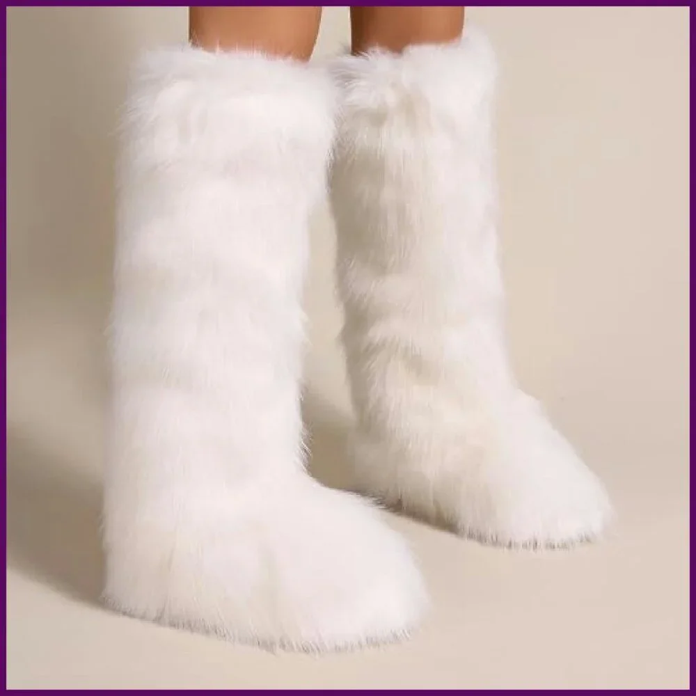 Knee High Faux Fur Snow Boots Women's Winter Non-Slip Warm Boots